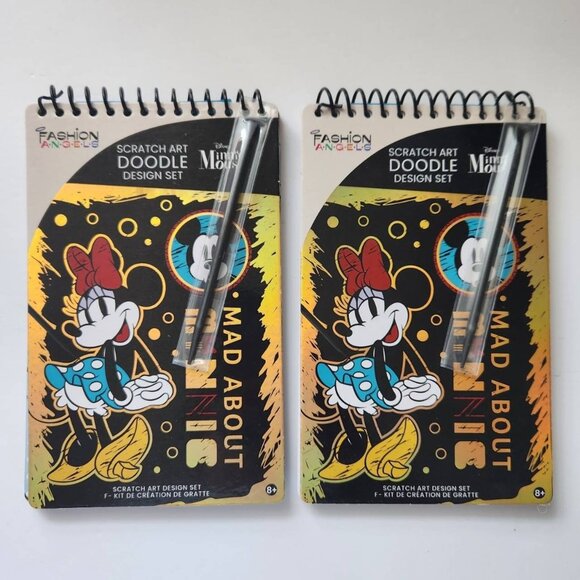 Lot of 2 Disney Minnie Mouse Scratch Art Doodle Design w Stencil Stickers & Scra - Picture 1 of 8